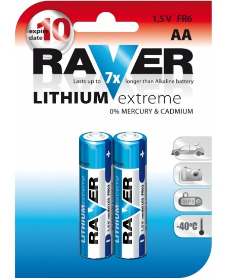 Baterijas RAVER LITHIUM EXTREME FR6 (AA), litija, 2 gab.