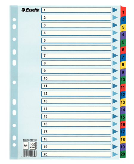 Sadalītāji dokumentiem ESSELTE, 1-20, krāsaini, A4