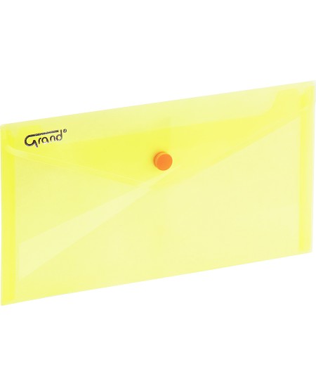 Dėklas - vokas su spaustuku GRAND, DL, 225x124 mm, geltonas