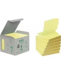 Ekologiškų lipnių lapelių kubas Post-it® Recycled, 76x76mm, 600 lapelių, geltoni