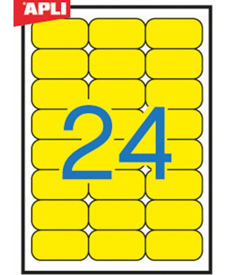 Etiķešu uzlīmes APLI 70x37 mm, A4, 24 uzlīmes vienā loksnē, 20 loksnes, dzeltena krāsa