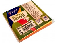 Lipnūs lapeliai FORPUS NEON, 75x75 mm, 80 lapelių, neoniniai oranžiniai