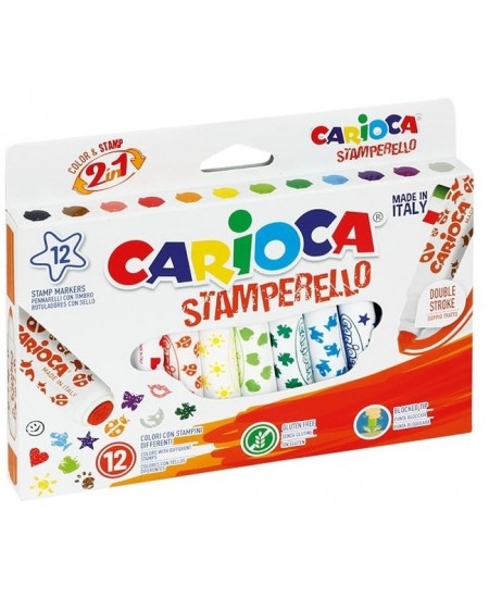 Flomasteriai su antspaudukais CARIOCA, 12 spalvų