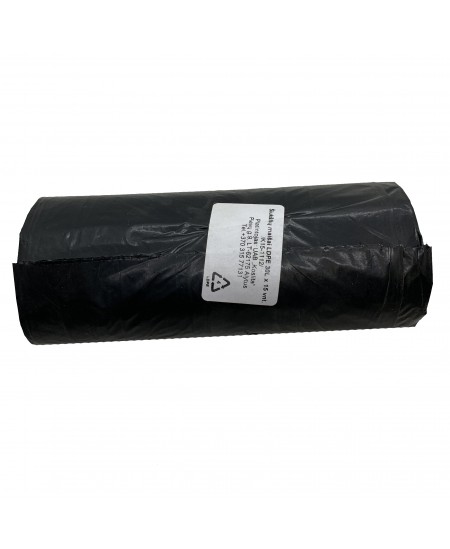 Atkritumu maisi, 30 litri, rullī 15 gab., biezums 20 µm, LDPE, melnā krāsā.