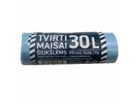 Šiukšlių maišai, 30 litrų, rulone 20 vnt., storis 12 µm, HDPE, mėlynos sp.