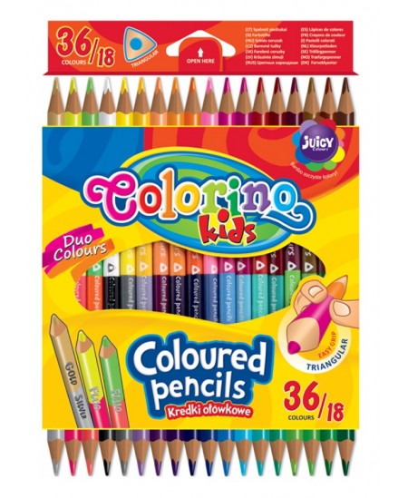 Krāsainie zīmuļi COLORINO, trīsstūrveida divpusēji, 36 krāsas