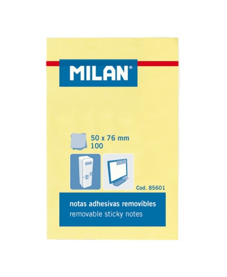 Līmlapiņas MILAN, 50 x 76 mm, 100 lapiņas, dzeltenas