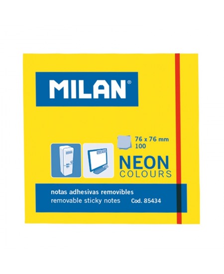 Lipnūs lapeliai MILAN, 76 x 76 mm, 100 lapelių, neoniniai geltoni