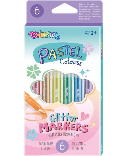 Spīdīgi flomāsteri COLORINO Pastel, 6 krāsas