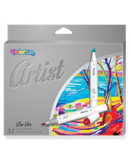 Marķieri skicēm COLORINO Artist, divpusēji, 12 krāsas