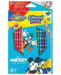 Spalvoti pieštukai COLORINO Disney \"Peliukas Mikis\", tribriauniai, su drožtuku, 12 spalvų