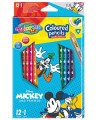 Spalvoti pieštukai COLORINO Disney \"Peliukas Mikis\", tribriauniai, su drožtuku, 12 spalvų