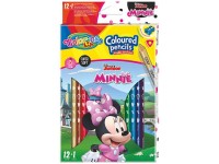 Spalvoti pieštukai COLORINO Disney \"Pelytė Minė\", tribriauniai, su drožtuku, 12 spalvų