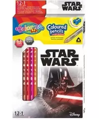 Spalvoti pieštukai COLORINO Marvel \"Žvaigždžių karai\", tribriauniai, su drožtuku, 12 spalvų