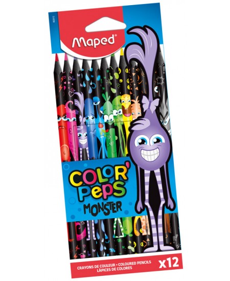 Spalvoti pieštukai MAPED Black Monster, 12 spalvų