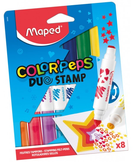 Flomāsteri MAPED Color Peps, ar zīmogiem, 8 krāsas