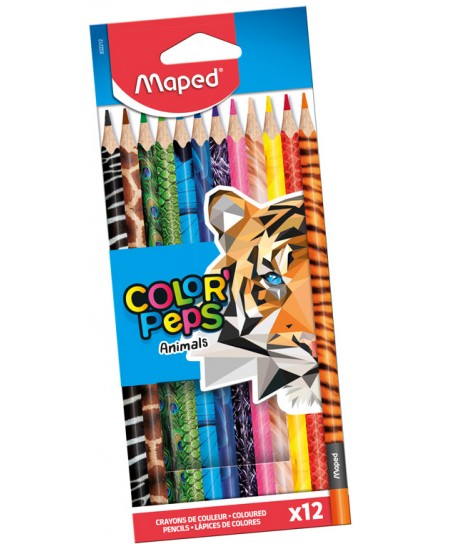 Spalvoti pieštukai MAPED Color Peps Animal, 12 spalvų