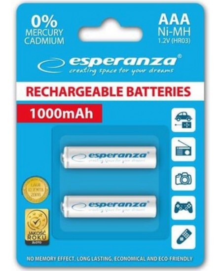 Uzlādējamas baterijas ESPERANZA HR03 (AAA), 1000 mAh, 2 gab.