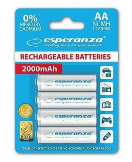 Uzlādējamas baterijas ESPERANZA HR6 (AA), 2000 mAh, 4 gab.