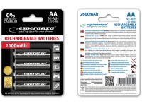 Įkraunami elementai ESPERANZA HR6 (AA), 2600 mAh, 4 vnt.