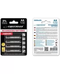 Įkraunami elementai ESPERANZA HR6 (AA), 2600 mAh, 4 vnt.