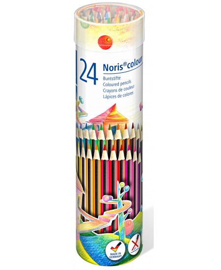 Krāsaini zīmuļi STAEDTLER Noris colour 185, apaļā metāla kastītē, 24 krāsas.