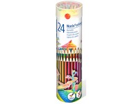 Spalvoti pieštukai STAEDTLER Noris colour 185, metalinėje apvalioje dėžutėje, 24 spalvos.