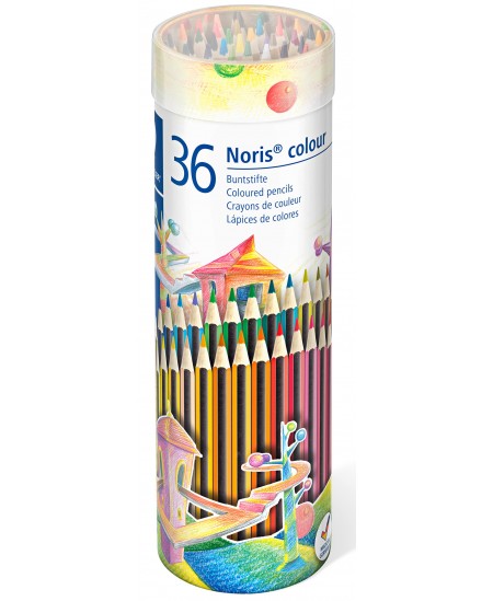 Krāsaini zīmuļi STAEDTLER Noris colour 185, apaļā metāla kastītē, 36 krāsas