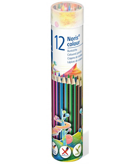 Krāsaini zīmuļi STAEDTLER Noris colour 185, apaļā metāla kastītē, 12 krāsas