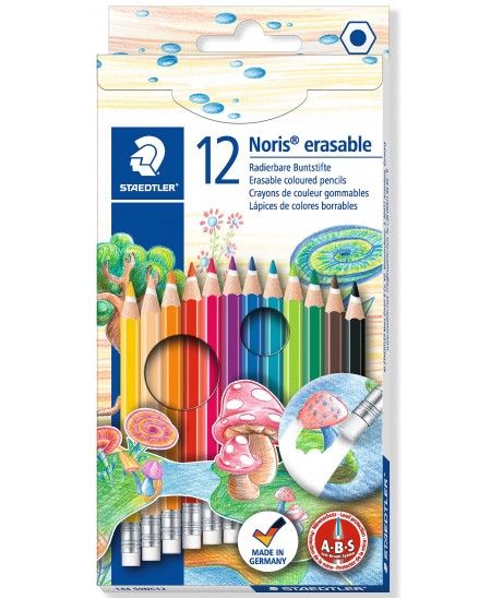 Krāsaini, izdzēšami zīmuļi STAEDTLER Noris erasable, 12 krāsas