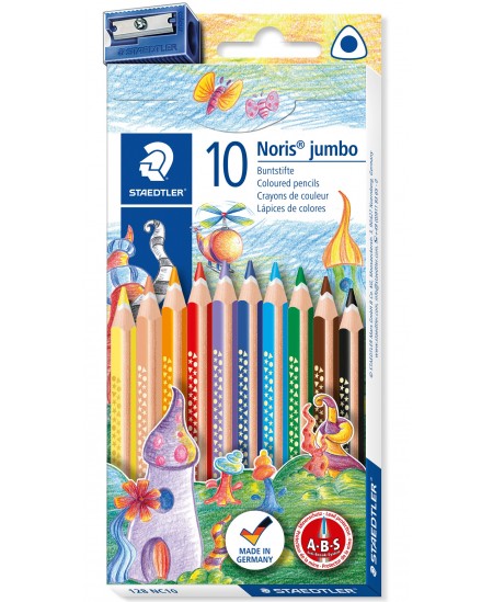 Krāsaini zīmuļi STAEDTLER Noris jumbo 128, ar asināmo, 10 krāsas