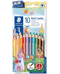 Spalvoti pieštukai STAEDTLER Noris jumbo 128, su drožtuku, 10 spalvų