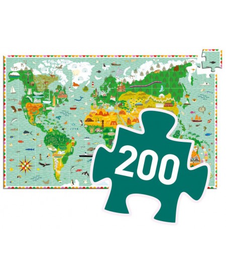 Vērības puzle ar bukletu DJECO Apkārt pasaulei, 200 gabaliņi
