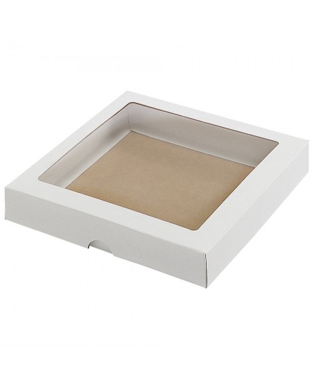 Divdaļīga dāvanu kastīte ar lodziņu, 200x200x30 mm, balta, 1 gab.