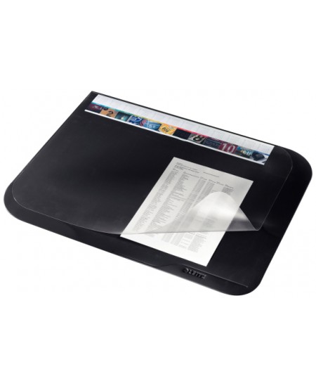 Rakstāmgalda paliktnis LEITZ PLUS ar caurspīdīgu atloku, 500×650 mm, melns