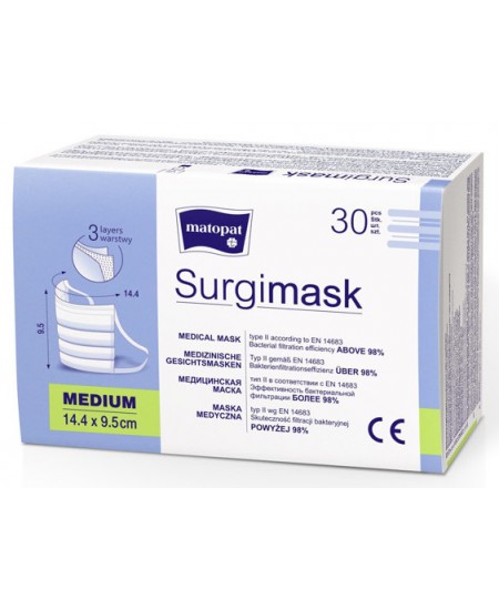 Vienreizlietojamās bērnu medicīniskās II tipa sejas maskas ar platām gumijām, 30 gab.