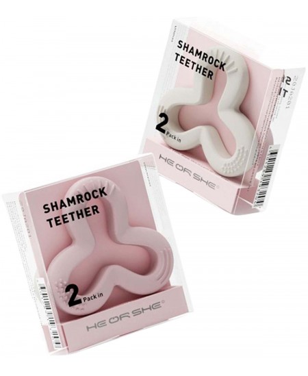 Silikona graužamie knupīši HE OR SHE Shamrock, rozā un balts, 2 gab.