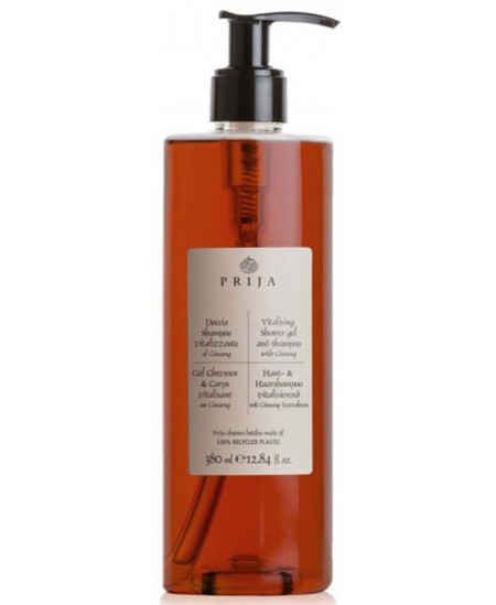 Dušas želeja un šampūns PRIJA ar ženšeņa ekstraktu un makadamijas riekstu eļļu, 380 ml