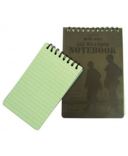 Piezīmju blociņš MIL-TEC, 100x150 mm, 48 lapas, ūdensizturīgs, ar līnijveida apmali, ar spirāli augšpusē