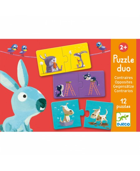 Divpusēja puzle pašiem mazākajiem DJECO Pretstati, 24 detaļas