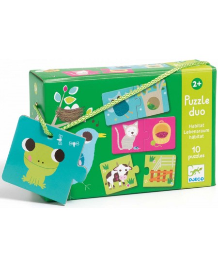 Divpusēja puzle pašiem mazākajiem DJECO Kas kur dzīvo, 20 detaļas