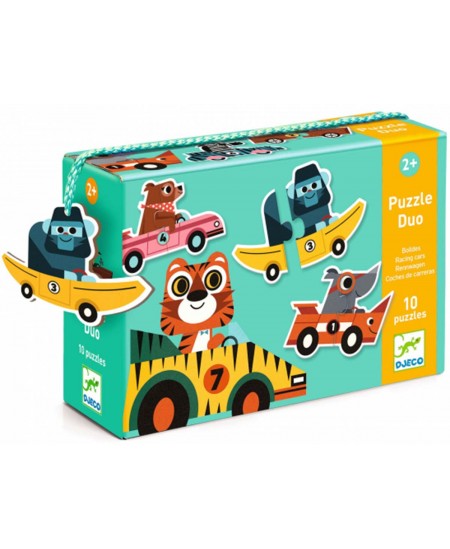 Divpusēja puzle mazuļiem DJECO Sporta automašīnas, 20 detaļas
