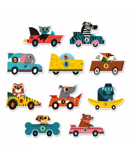 Divpusēja puzle mazuļiem DJECO Sporta automašīnas, 20 detaļas