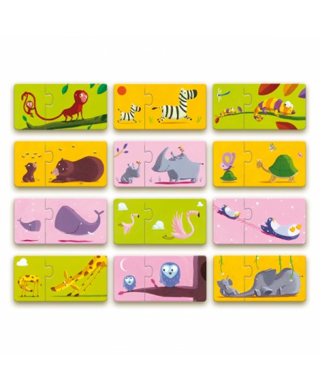 Divpusēja puzle mazuļiem DJECO Mammas un mazuļi, 24 detaļas