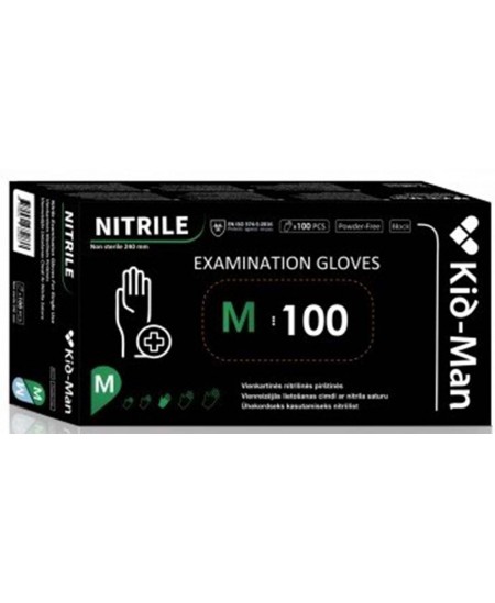 Vienreizlietojamie nitrila cimdi KID-MAN, M izmērs, melnā krāsā, 100 gab.