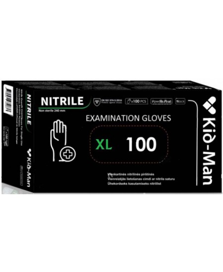 Vienreizlietojamie nitrila cimdi KID-MAN, XL izmērs, melnā krāsā, 100 gab.