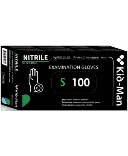 Vienreizlietojamie nitrila cimdi KID-MAN, S izmērs, melnā krāsā, 100 gab.