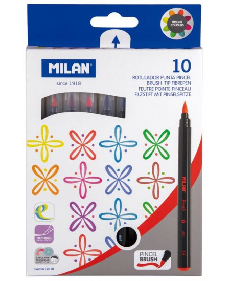 Flomāsteri MILAN PINCEL BRUSH, 10 krāsas