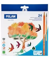 Vandenyje tirpūs spalvoti pieštukai MILAN 324, 24 spalvos, su teptuku
