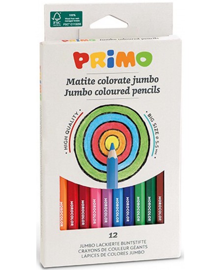 Krāsainie zīmuļi PRIMO Jumbo, 12 krāsas